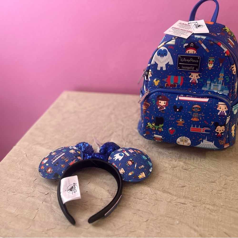 Bundle Loungefly Blue Disney Backpack with Ear Headband RARE